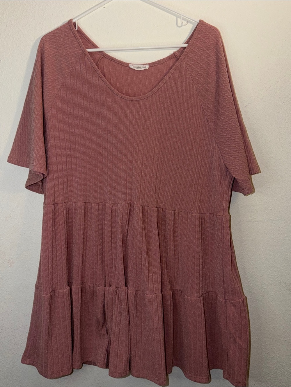 Chicme Women's Mauve Pink Tiered Babydoll Mini Dress - Scoop Neck, 2X relaxed